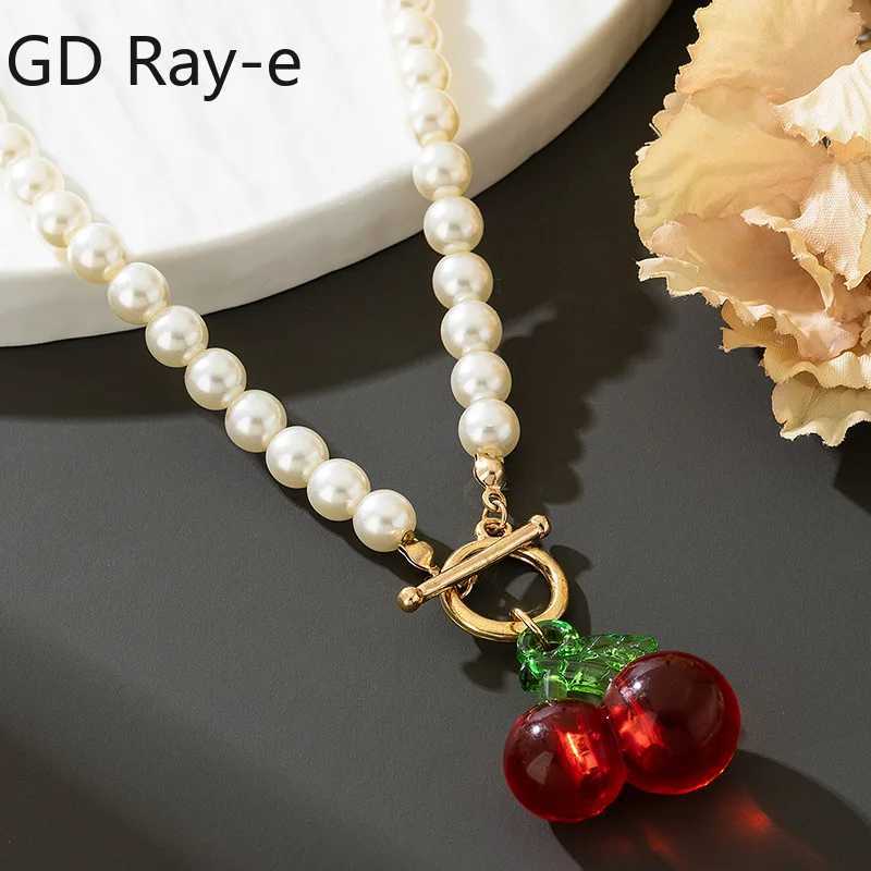 New Beads Womens Neck Chain Pearl Choker Necklace Gold Color Goth Choker Jewelry On The Neck Cherry Pendant Collar for Girl W250618