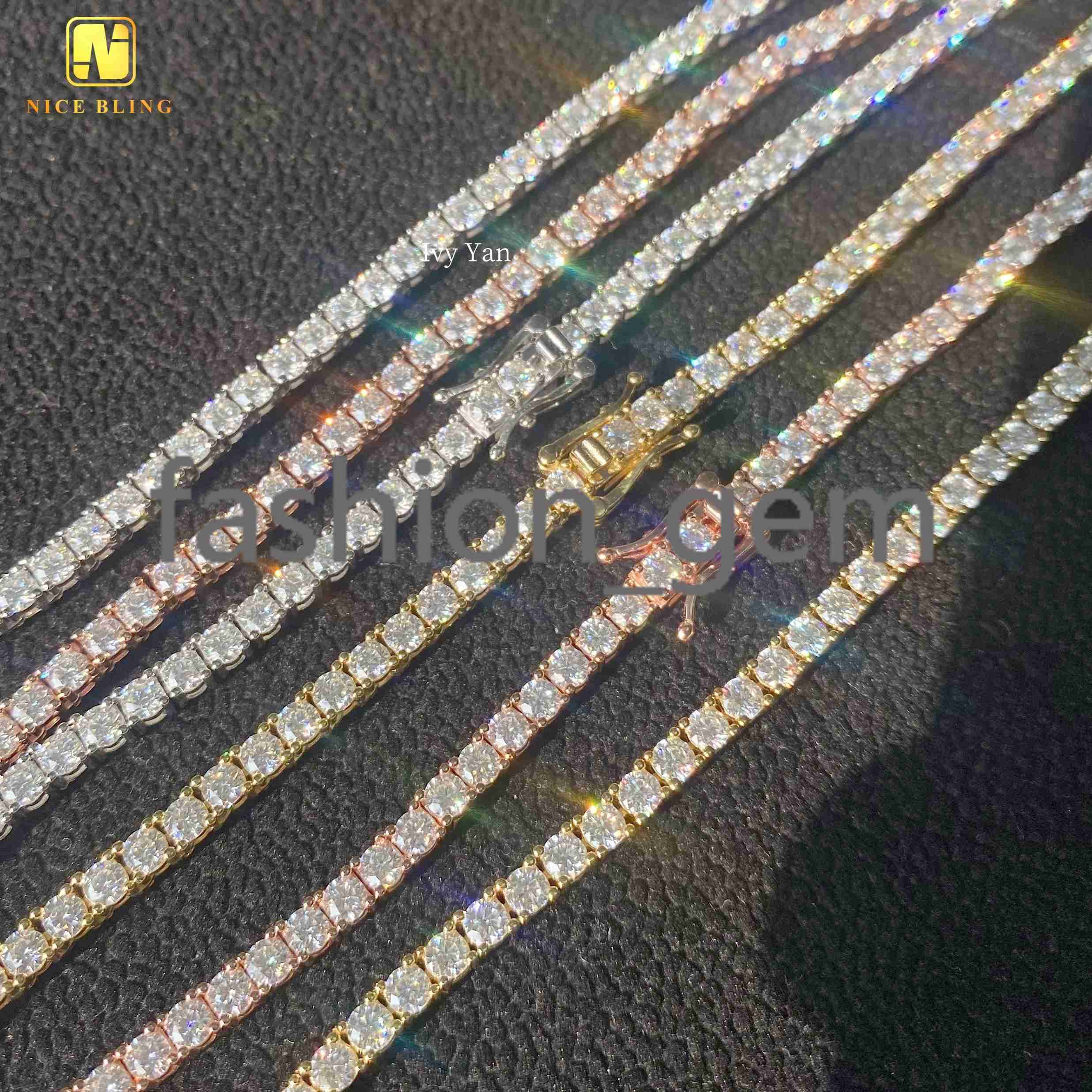 Factory Price Pass Diamond Tester 925 Silver 3mm Hip Hop Jewelry Bracelet Necklace Iced Out VVS Moissanite Diamond Tennis Chain