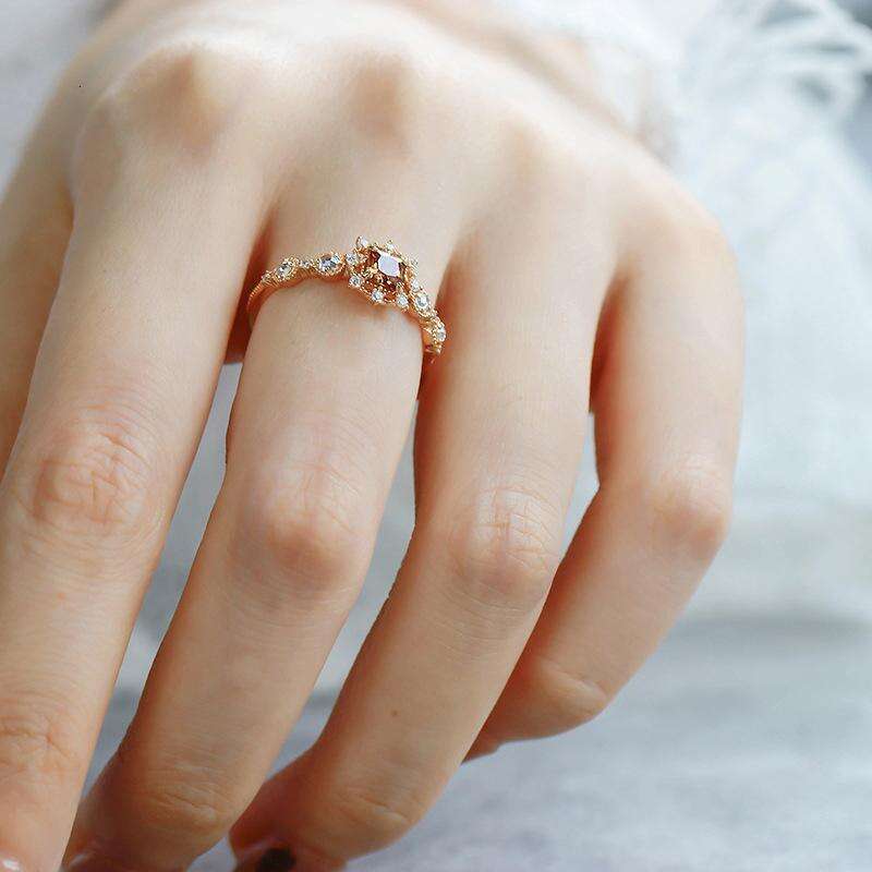 Christmas Limited Edition Small Sugar Cube for Women Zircon Gold-Plated Akado Same Style Coffee New Open Ring