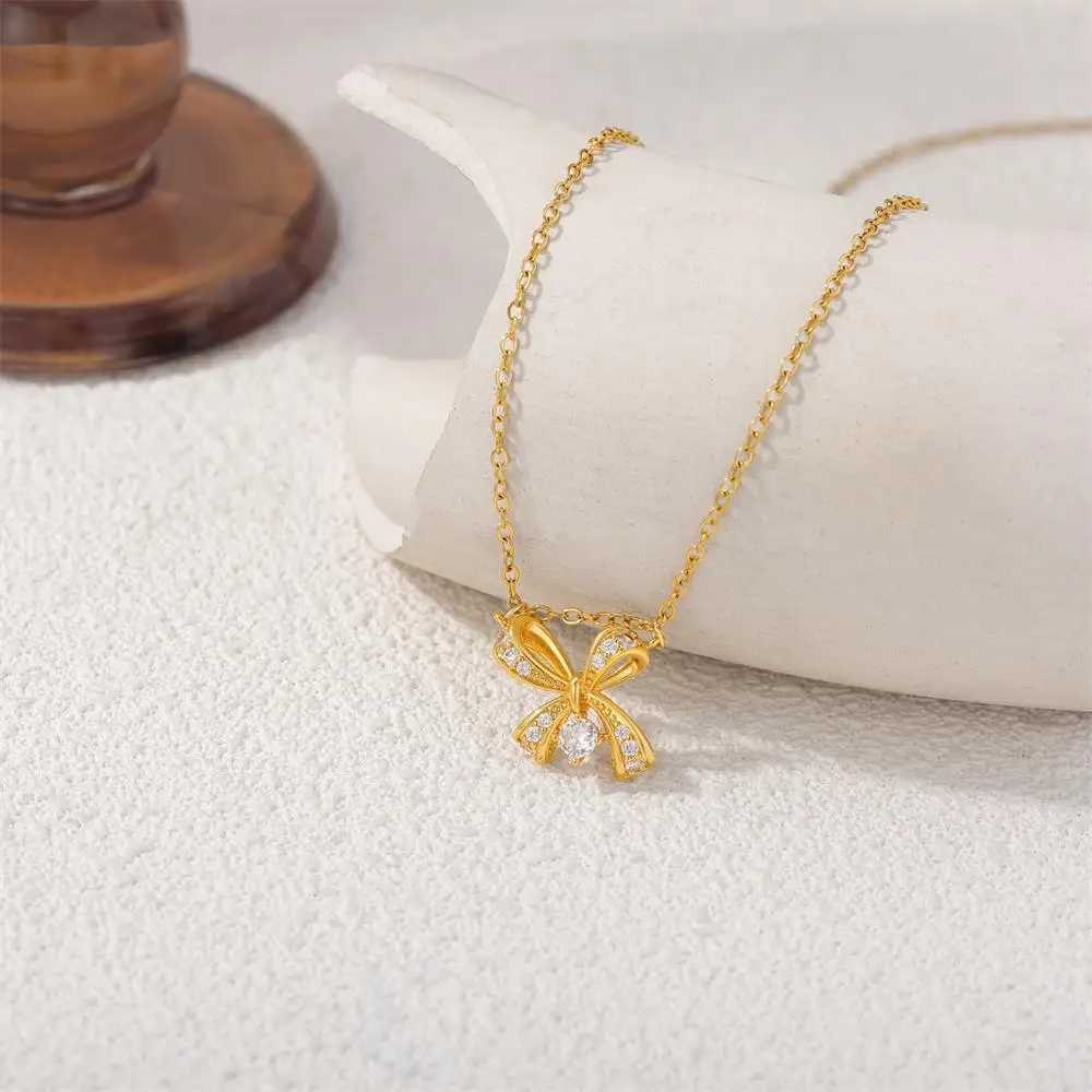 Delicate Butterfly Bowknot Pendant Necklace for Women 18K Gold Plated Waterproof CZ Zircon Bow Knot Choker Fashion Jewelry 2025 W250618