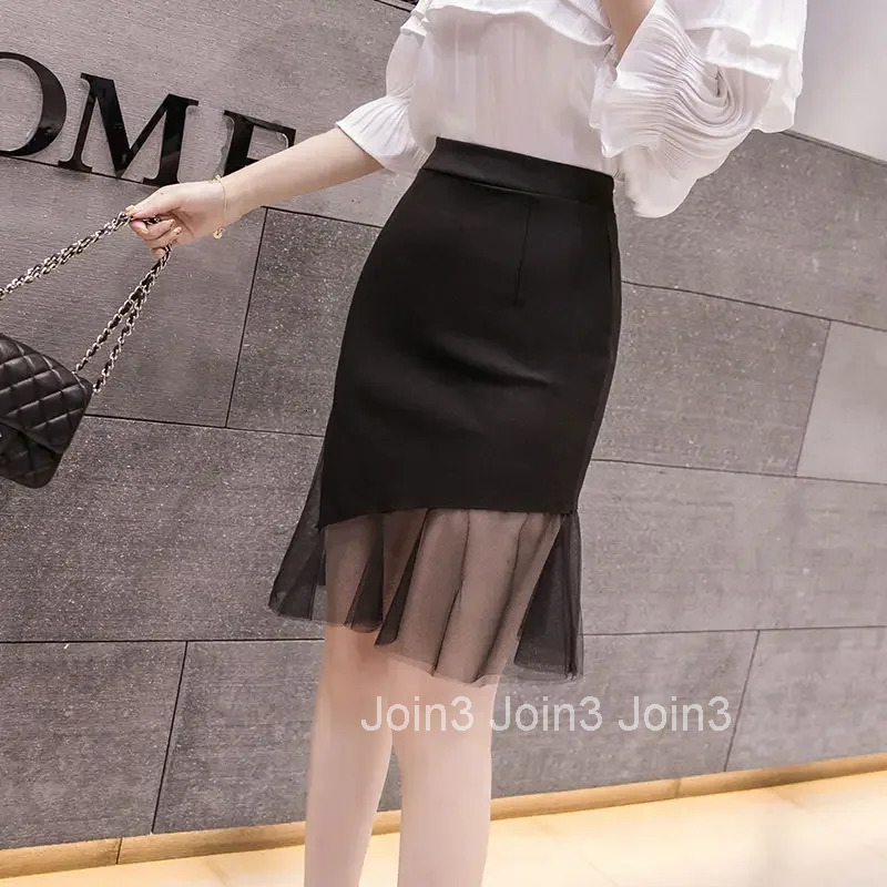 Mesh Woman Skirt Patchwork Tight High Waist Black Tulle Wrap Midi Aesthetic 2025 Trend Clothing Cheap New in V Skirts for Women