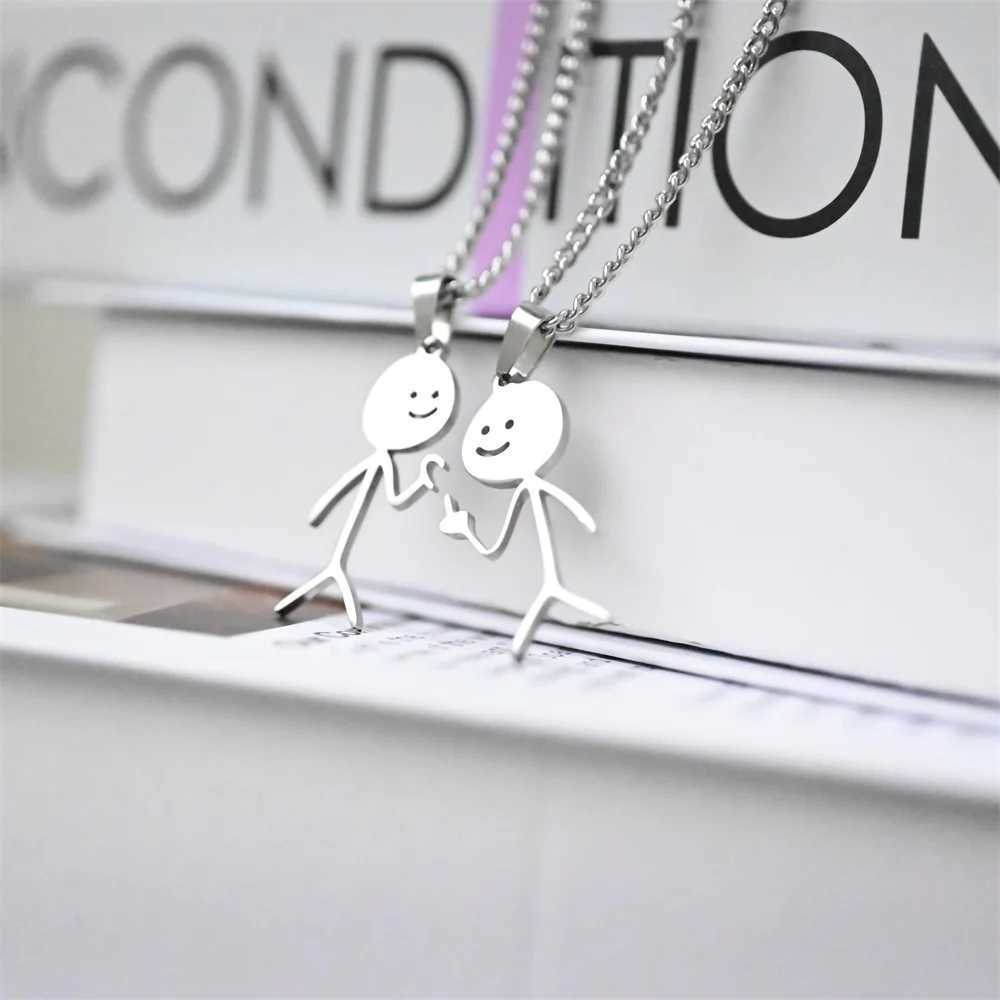 2025 Funny Middle Finger Stickman Necklace For Women Men Trend Titanium Steel Heart Pendant Chain Love Jewelry Couple Party Gift W250618