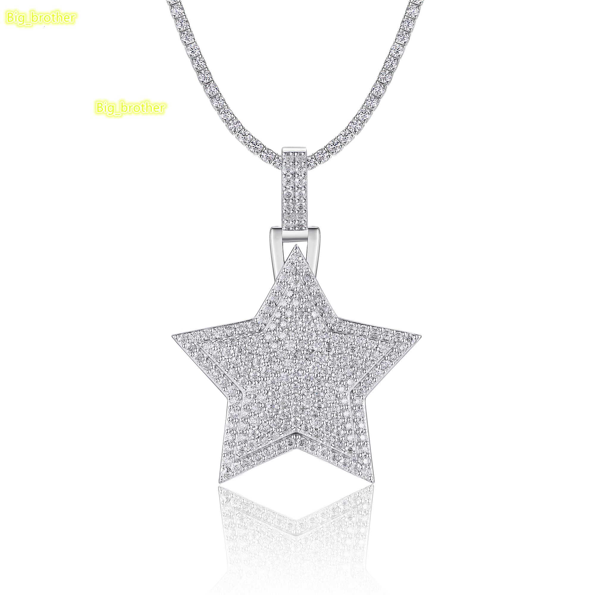 1pc Moissanite Pendant Necklace Star Shape Hip Hop Style 925 Sterling Silver Platinum Plated Full Moissanite Pave Party Jewelry