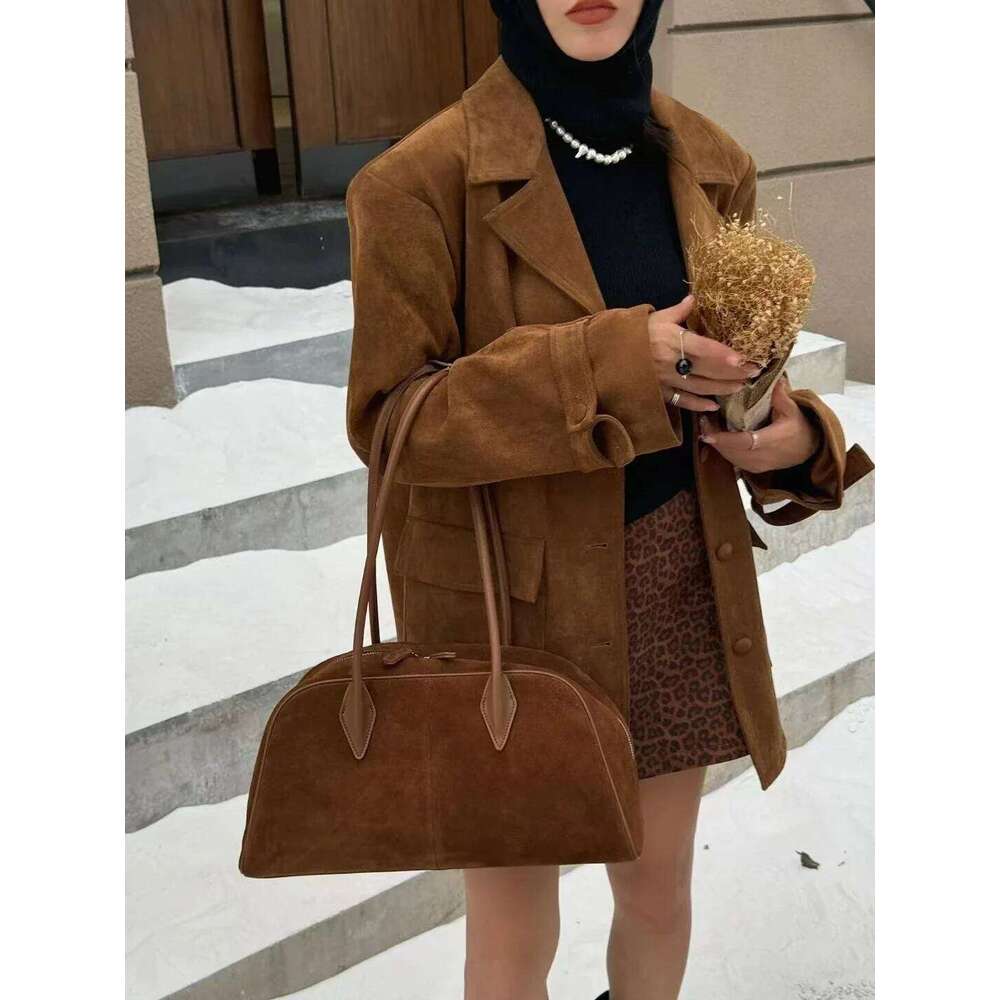 vintage england stylish matte coffee color boston tote genuine suede leather women tophandle handbag leisure daily shoulder bag