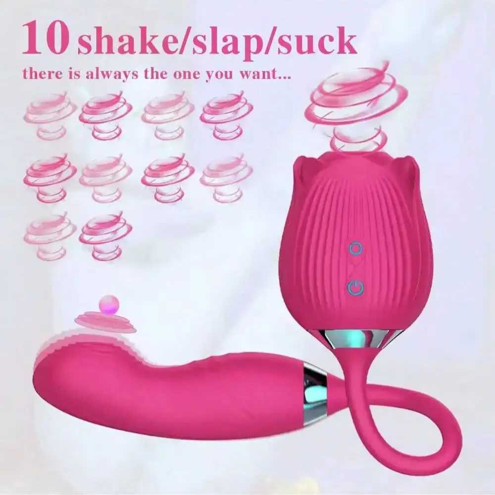 Sex Vibrator Couple Nipple Clitoris Stimulator 2 in 1 Sucker and Telescopic Dildo for Adult Women Vagina Massage Rose Vibrators XJ250618