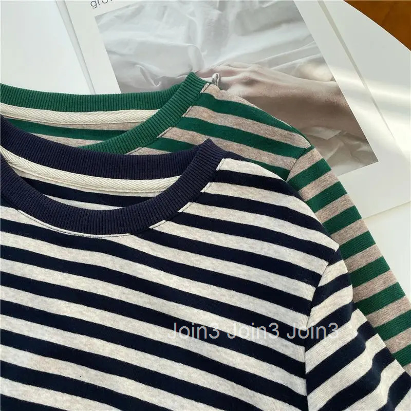 Old T-shirt Woman Long Sleeve High Quality Clothing Vintage Tees Striped Wholesale Fitted Art Kawaii Cool Pulovers O Womens Top