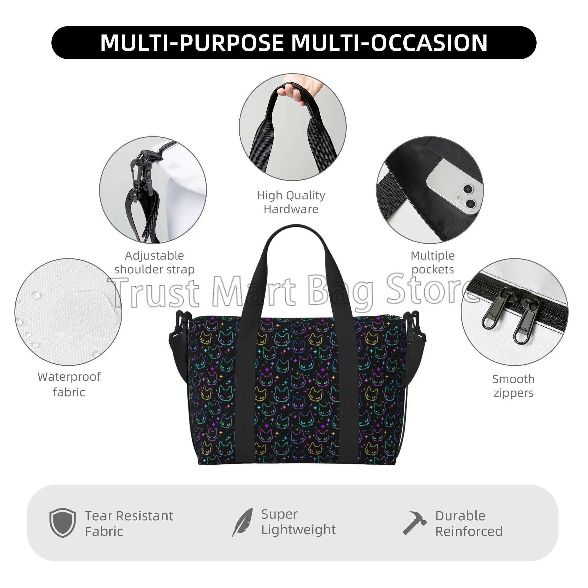 Cute Gradient Cat Travel Duffle Bag Large Weekender Overnight Bags for Women Men Teens Waterproof Carry on Shoulder Tote Bags W250618