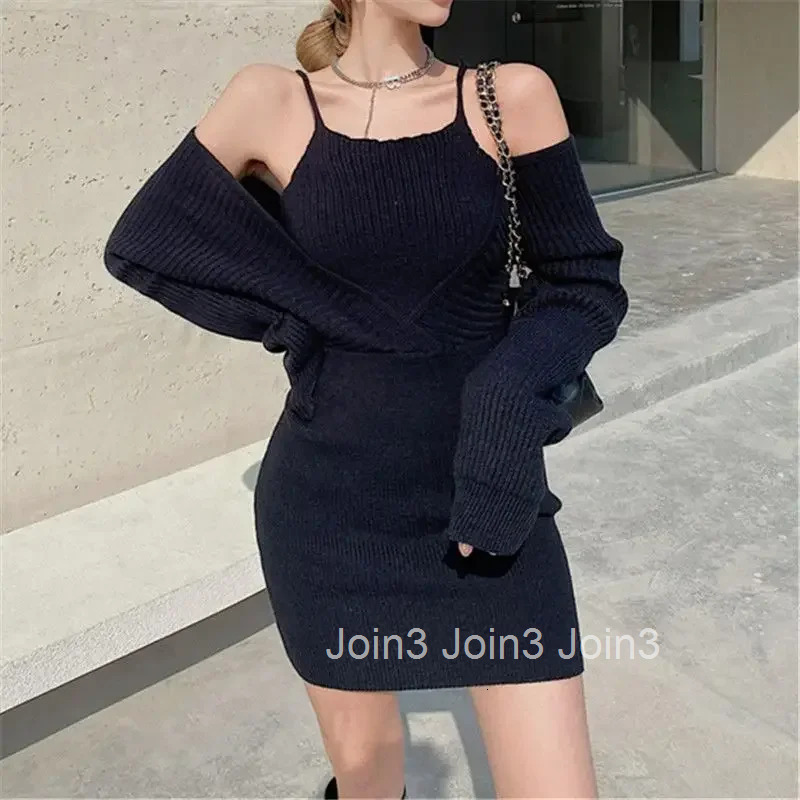 Korean Style Womens Crochet Dresses Over The Shoulder Autumn and Winter Retro Designer Clothes Y2k New In G X Female Knit Dress