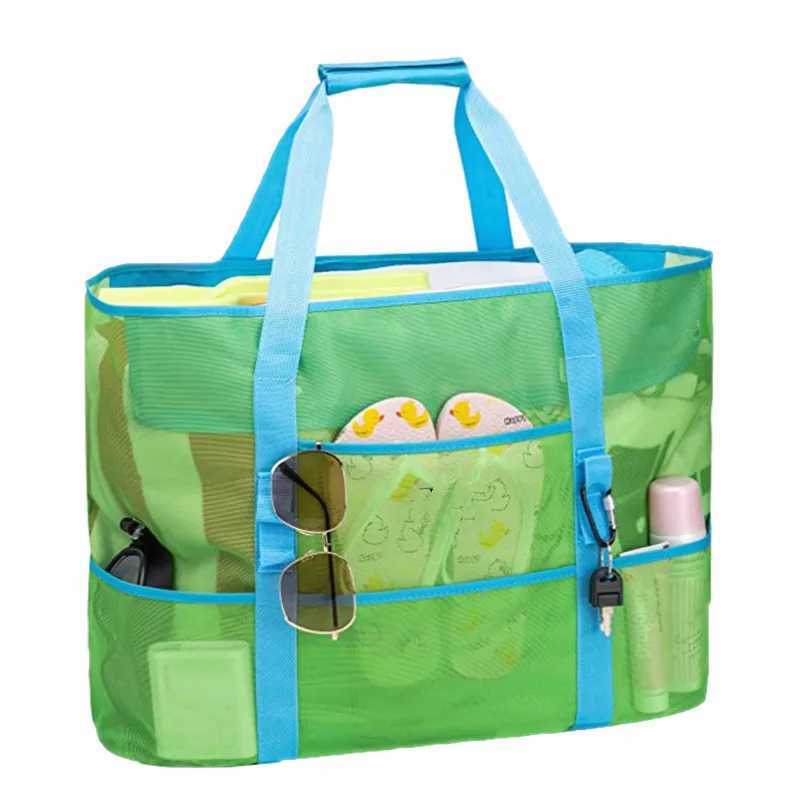 Mesh Beach Bag with Mtiple Pockets Outdoor Sprots Gym Swimming Storage Bag Large Capacity Travel Vai Shopping Picnic Bags B250618