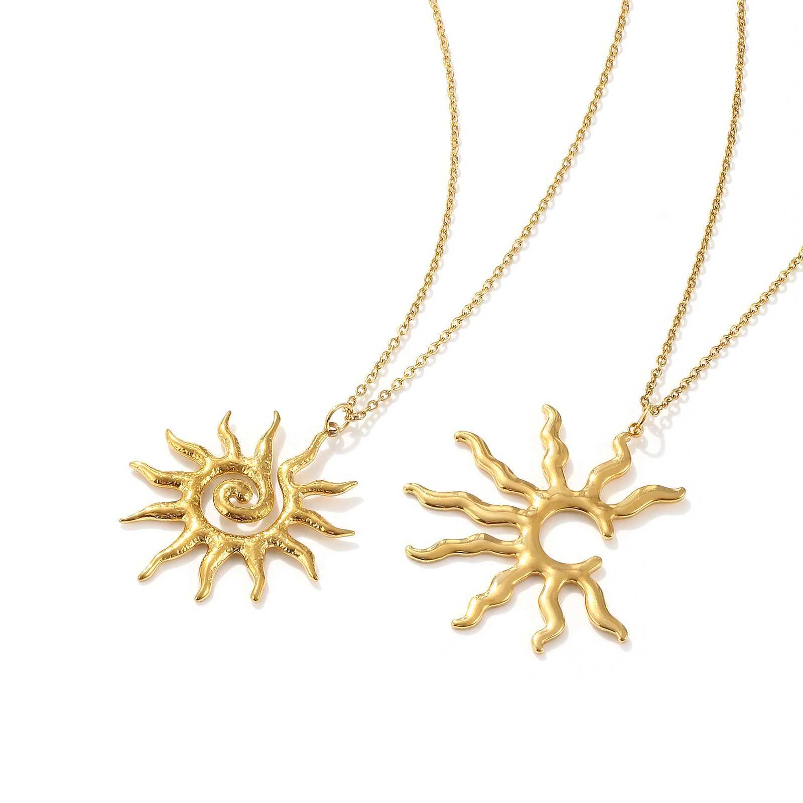 1pc New 304 Stainless Steel Sun Pendant Necklace With Cross Chain 18K Gold Plated Lobster Clasp Necklace Women Jewelry 45cm+5cm W250618