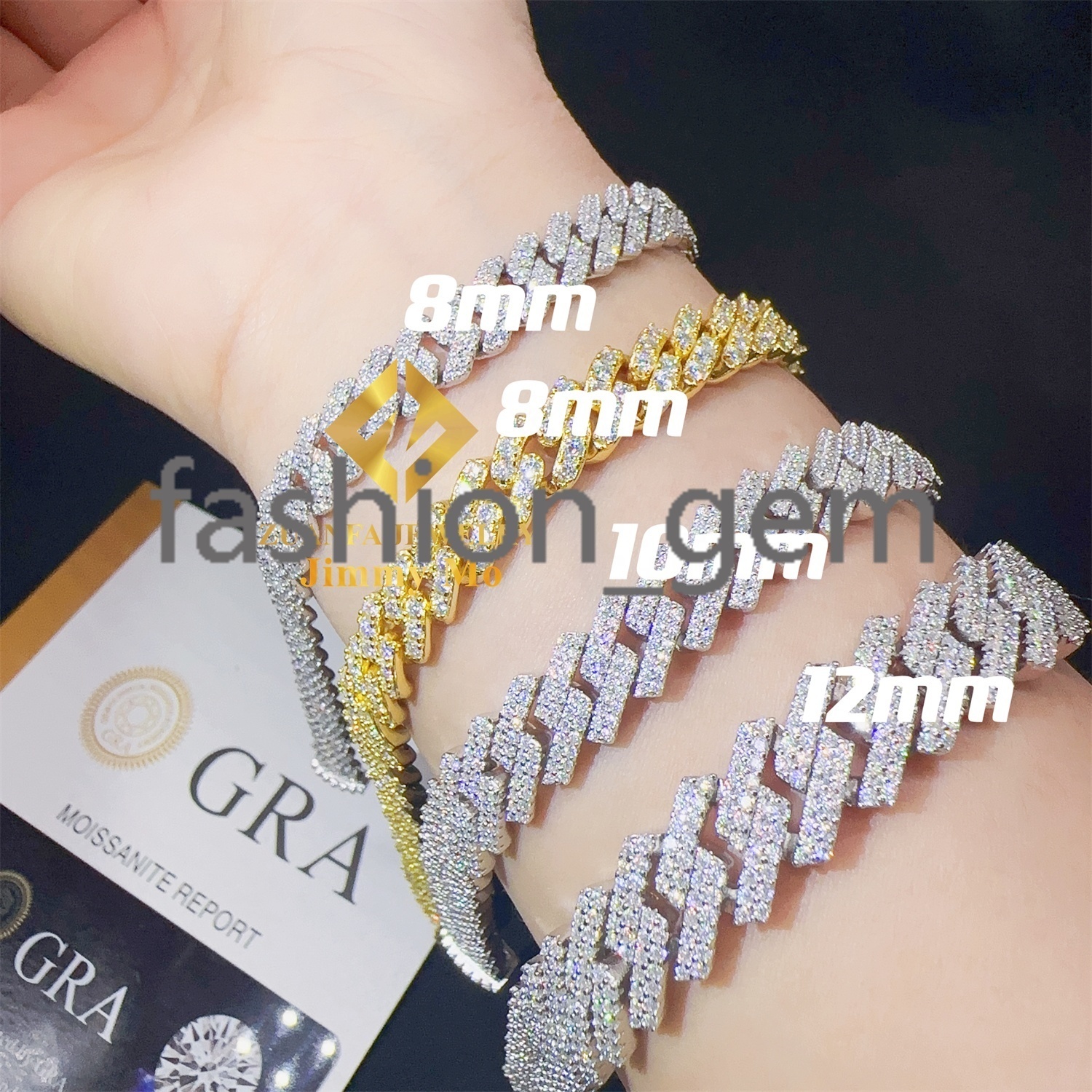 Factory Price 6mm 8mm 10mm 12mm Width 925 Solid Silver Iced Out Hip Hop Jewelry Moissanite Cuban Link Chain Bracelet Men