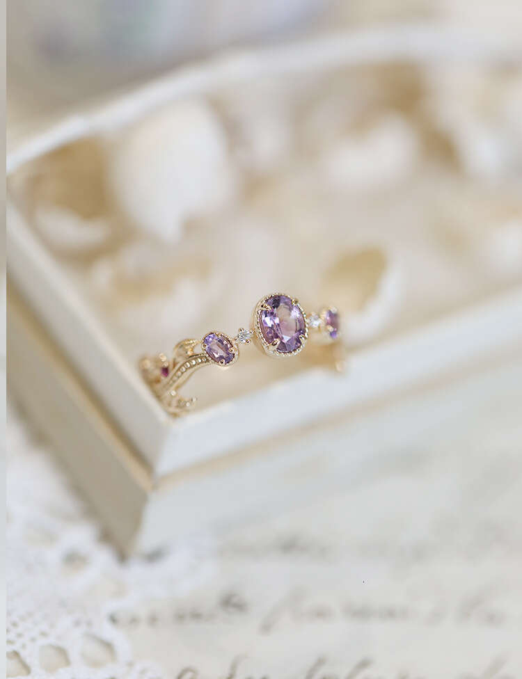 Autumn in Provence: Wind-Blown Beauty Amethyst Branch Small Light Luxury Same Style Ring Simple Band