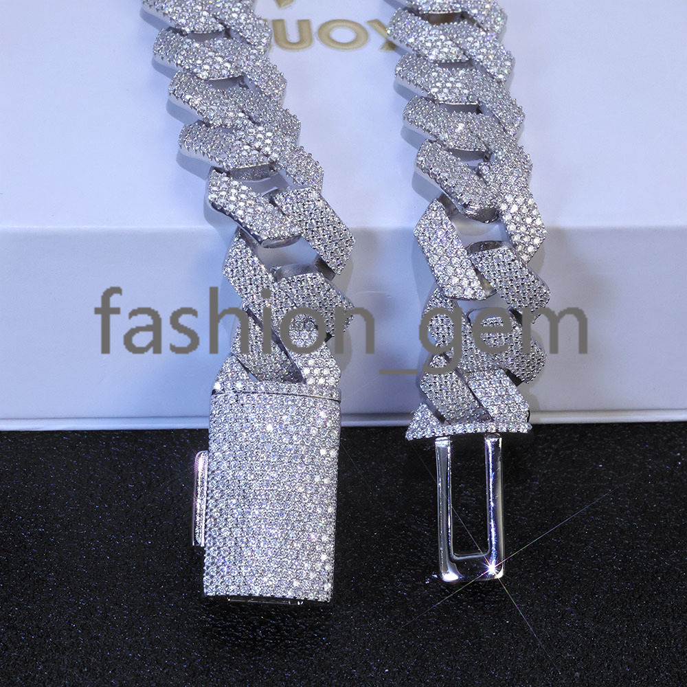 15mm Iced Out Cuban Link Necklace Men Hip Hop Jewelry Shiny VVS Moissanite 925 Silver Chain Gift for Party