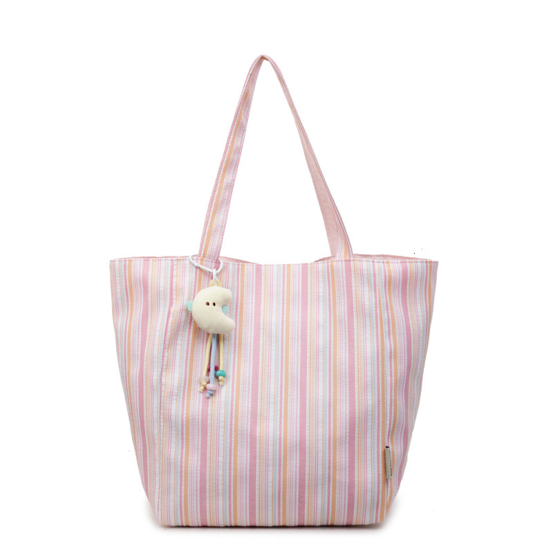 Free shipping designer Commuting Lazy Style Double-Sided Canvas Bag for Women 2025 New Color-Block Striped Tote Bag Large Capacity Shopping Bag