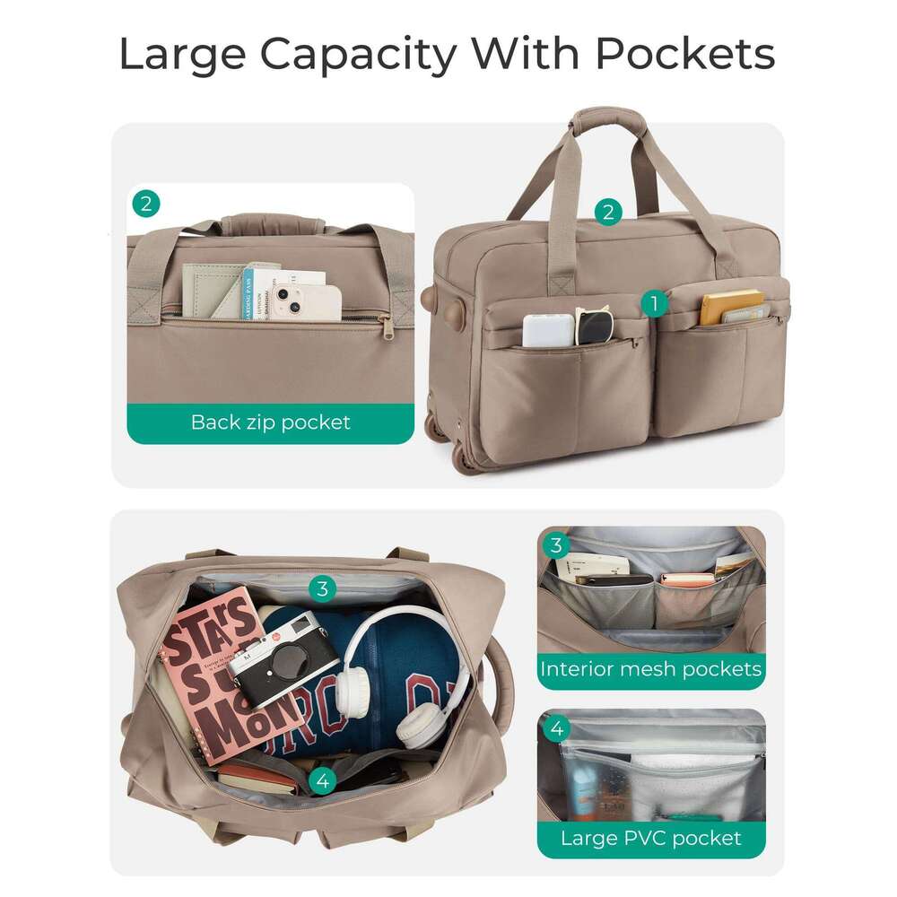 BAGSMART Rolling Duffle With Wheels Waterproof Women's High-Quality Boston Bag Carry-On Suitcase For Travel Essentials