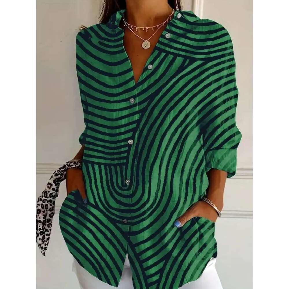 Spring New Turn-Down Collar Mid-Sleeve Casual Shirt Women's Creative Floral Print Blouse B5