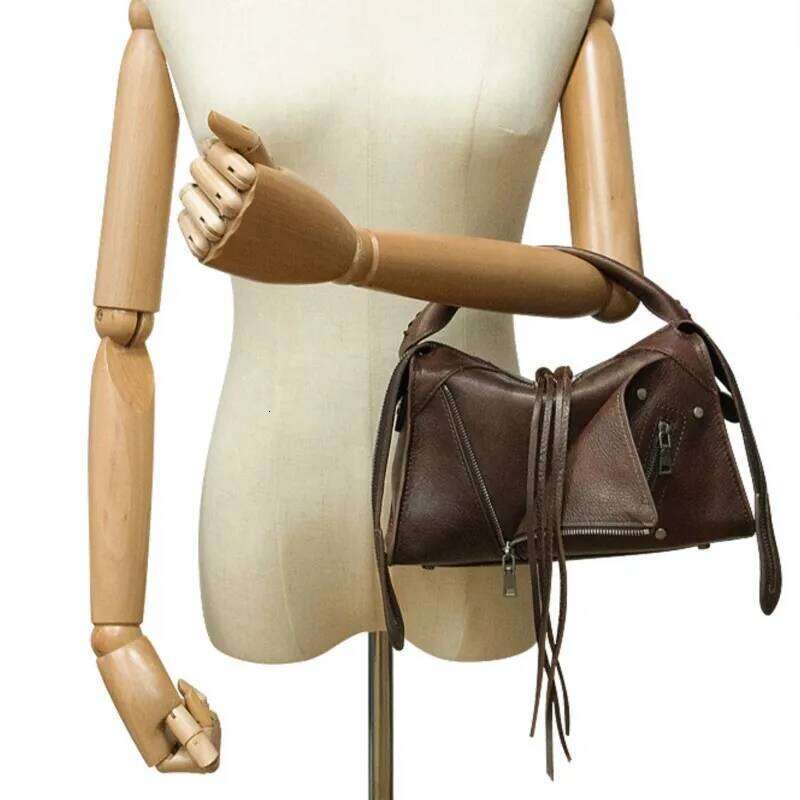 Johnature Genuine Leather Retro Lapel Handbag 2025 New Large Capacity Women's Bag Tassel Versatile Shoulder Crossbody Bags