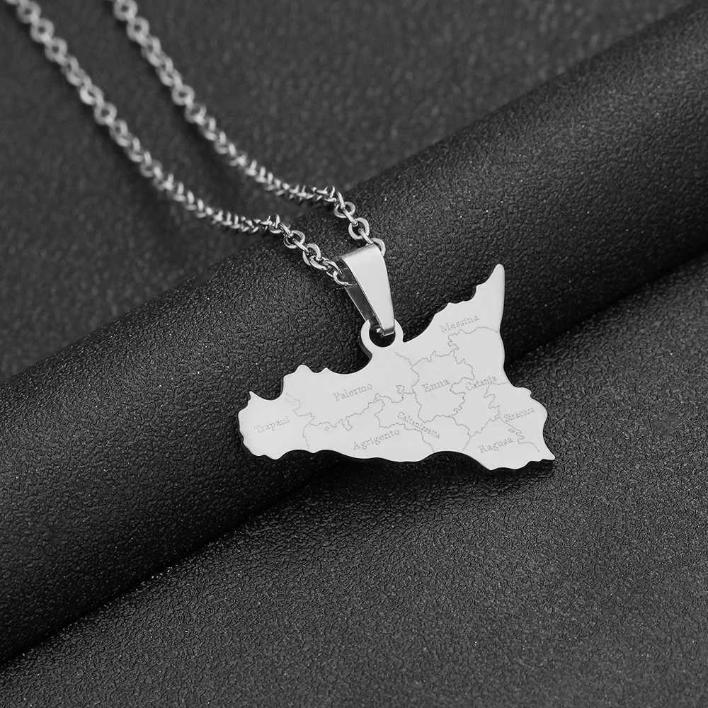 Italy Sicily Map Cities Name Pendant Necklace Stainless Steel For Women Men Gold Silver Color Fashion Italian Sicily Jewelry W250618
