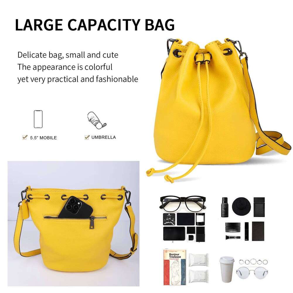 New Genuine Leather Bag, Bucket bag, Multifunctional Handheld Small Handbag, Fashionable Single Shoulder Crossbody Bag For Women