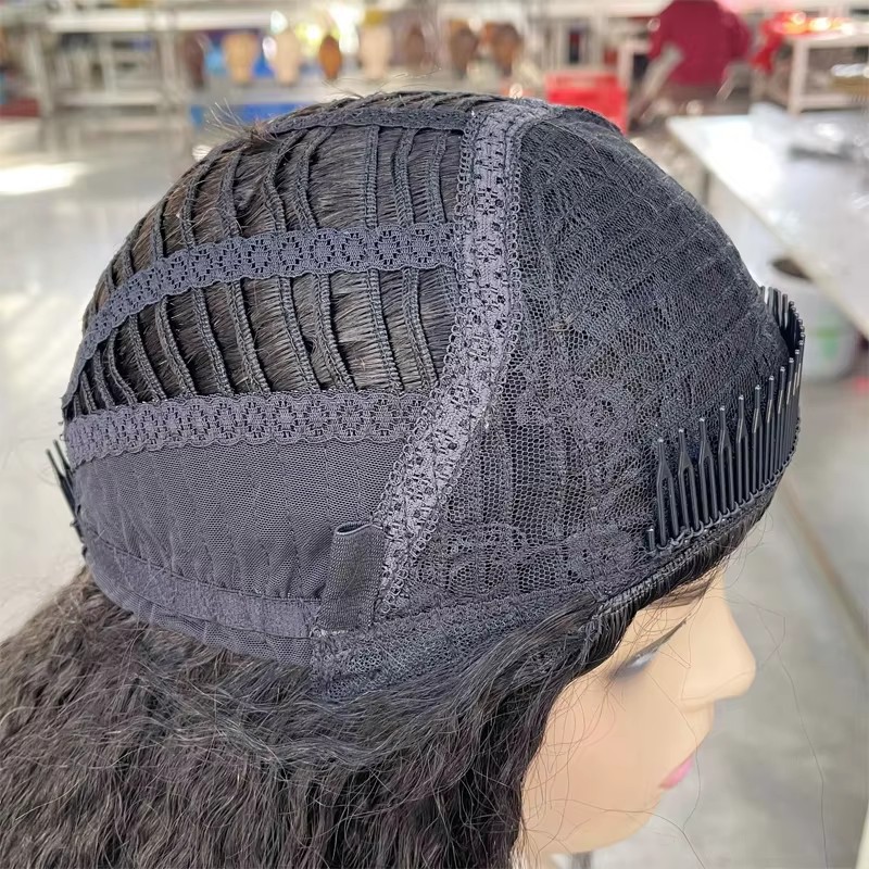 Wavy curly natural human hair half wigs glueless 3/4 wig long brazilian hair none lace capless wig