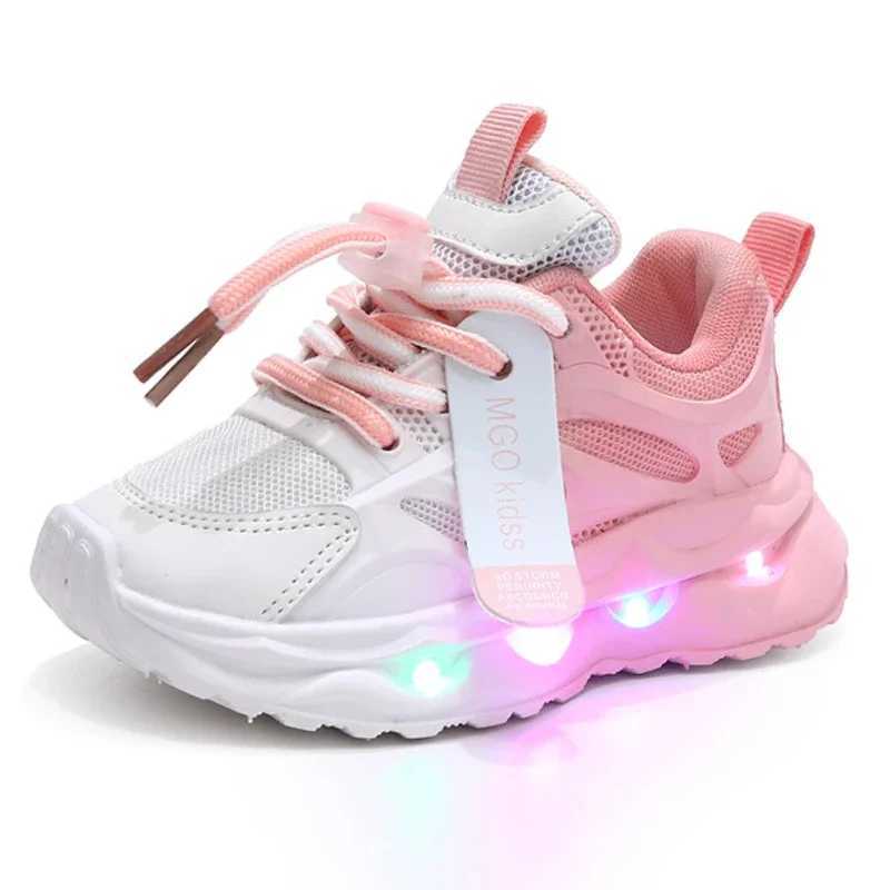 Autumn Childrens Sports Shoes Gradient Color Leather Boys girls Luminous LED Light Shoes Boys Casual Sneakers 1-6 Years Old Z250618