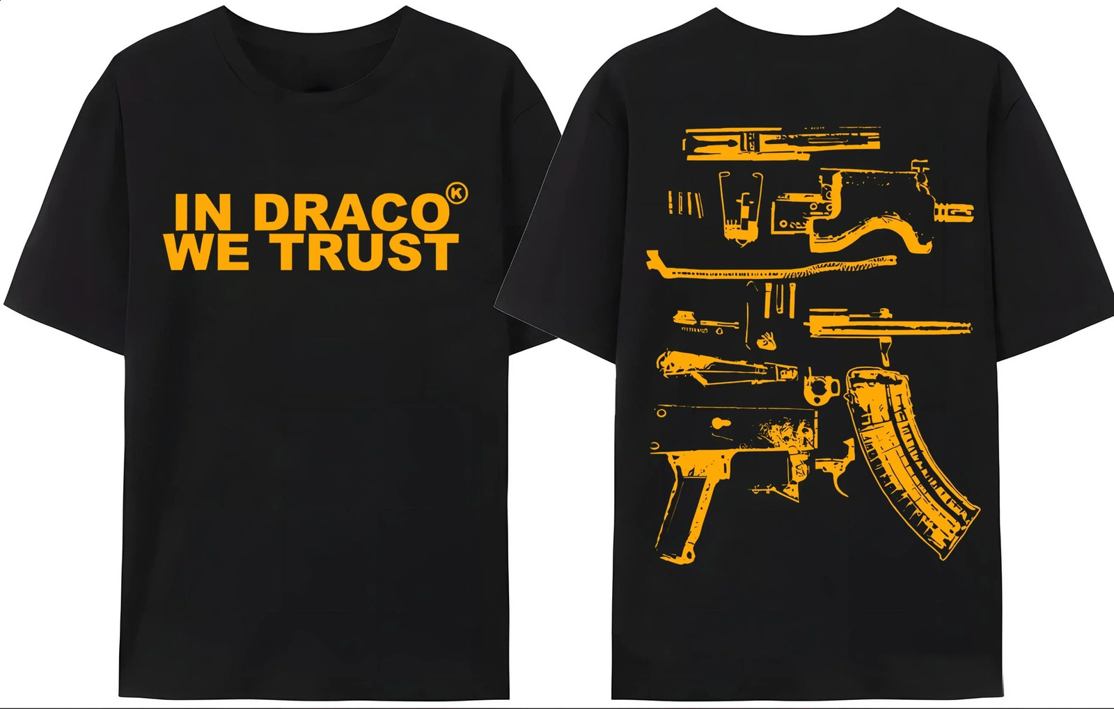 cc04 Gun Tshirt Mens Y2K In Draco We Trust Letter Print Summer High Quality Harajuku Couple Streetwear Tees 250616