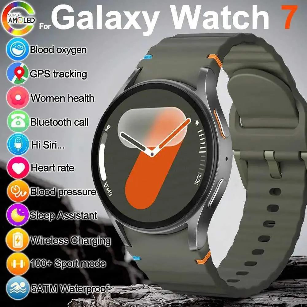 New Galaxy Watch 7 Smartwatch GPS Track Men Amoled Affiche toujours une horloge de température corporelle BT Call Smartwatch pour iOS
