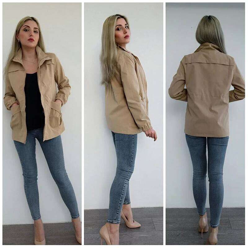 HI-FASHION Double Layer Windbreaker, Autumn Casual Coat, Fashionable Women's Jacket with Stand Collar in Plus Size 4XL