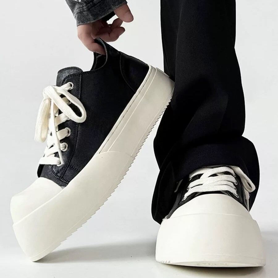 Minimalist Chunky Sneakers Trendy Men S High Casual Shoes Street Milky Thick Soled Leather Commuter Casual Derby Shoes Trend Ddmysaturn