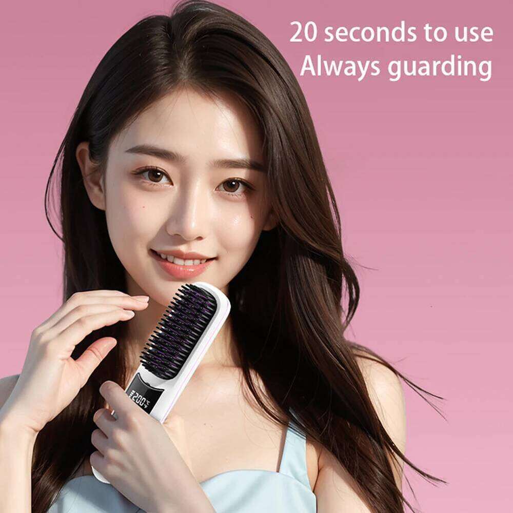 Cordless Ceramic Heated Hot Brush Rechargeable Travel Straightener Portable Straightening Comb for Smooth Frizz-Free Hair