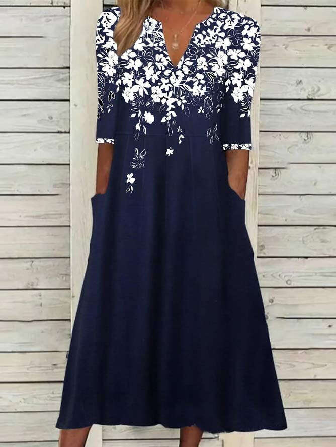 New Women's Creative Floral Pattern Base Print Dress B5