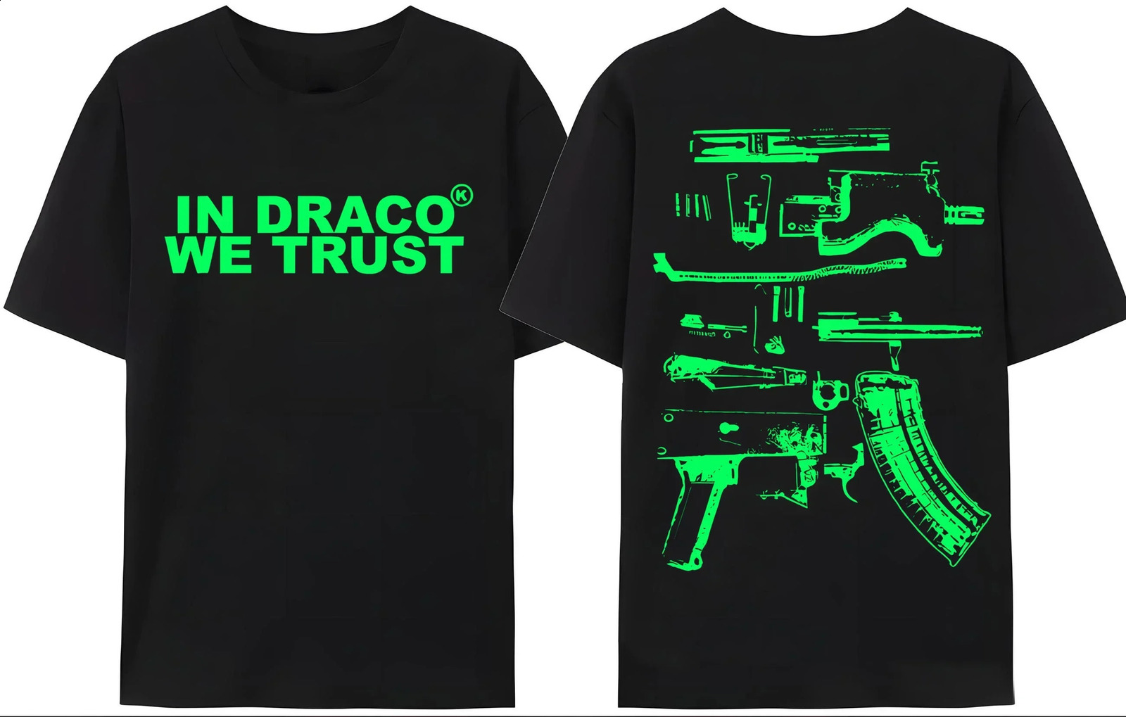 cc04 Gun Tshirt Mens Y2K In Draco We Trust Letter Print Summer High Quality Harajuku Couple Streetwear Tees 250616