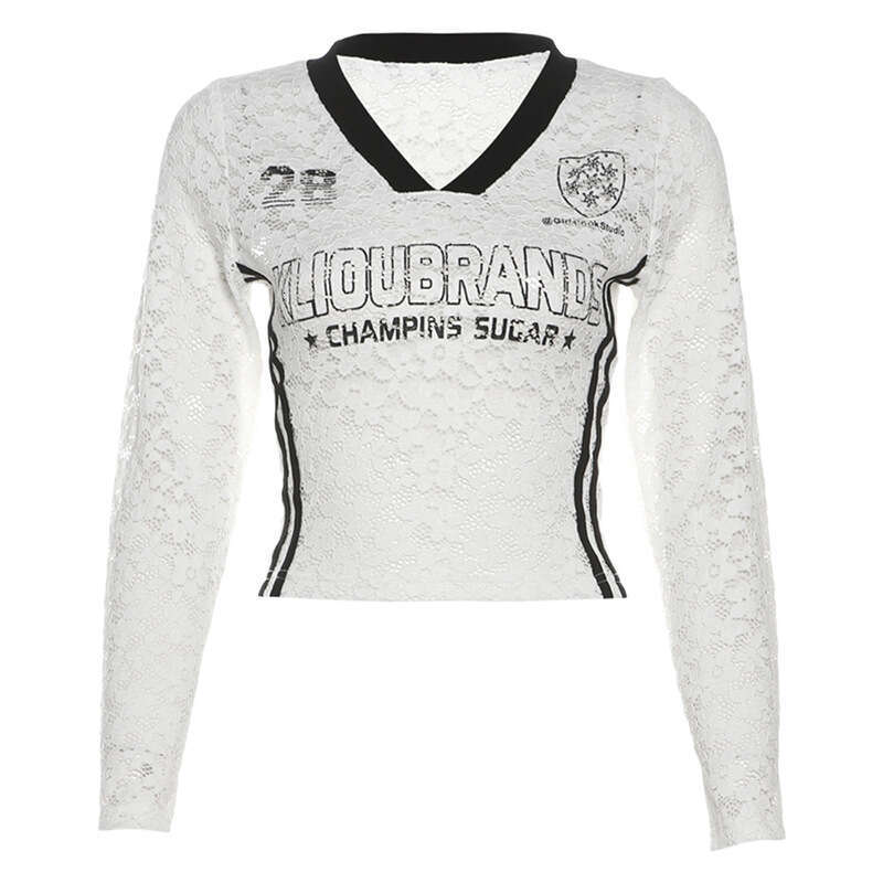 Autumn New Women's Solid Color Slim Fit Crop Fashion V-Neck Long Sleeve Printed Top For Women B5