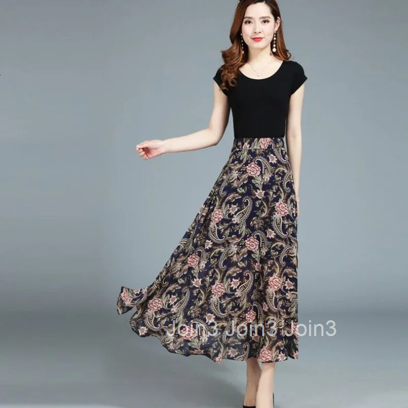 Chiffon Midi Skirts for Women Floral Y2k Vintage Harajuku Stylish Premium High Quality 2025 Trend Summer Cheap V Woman Skirt