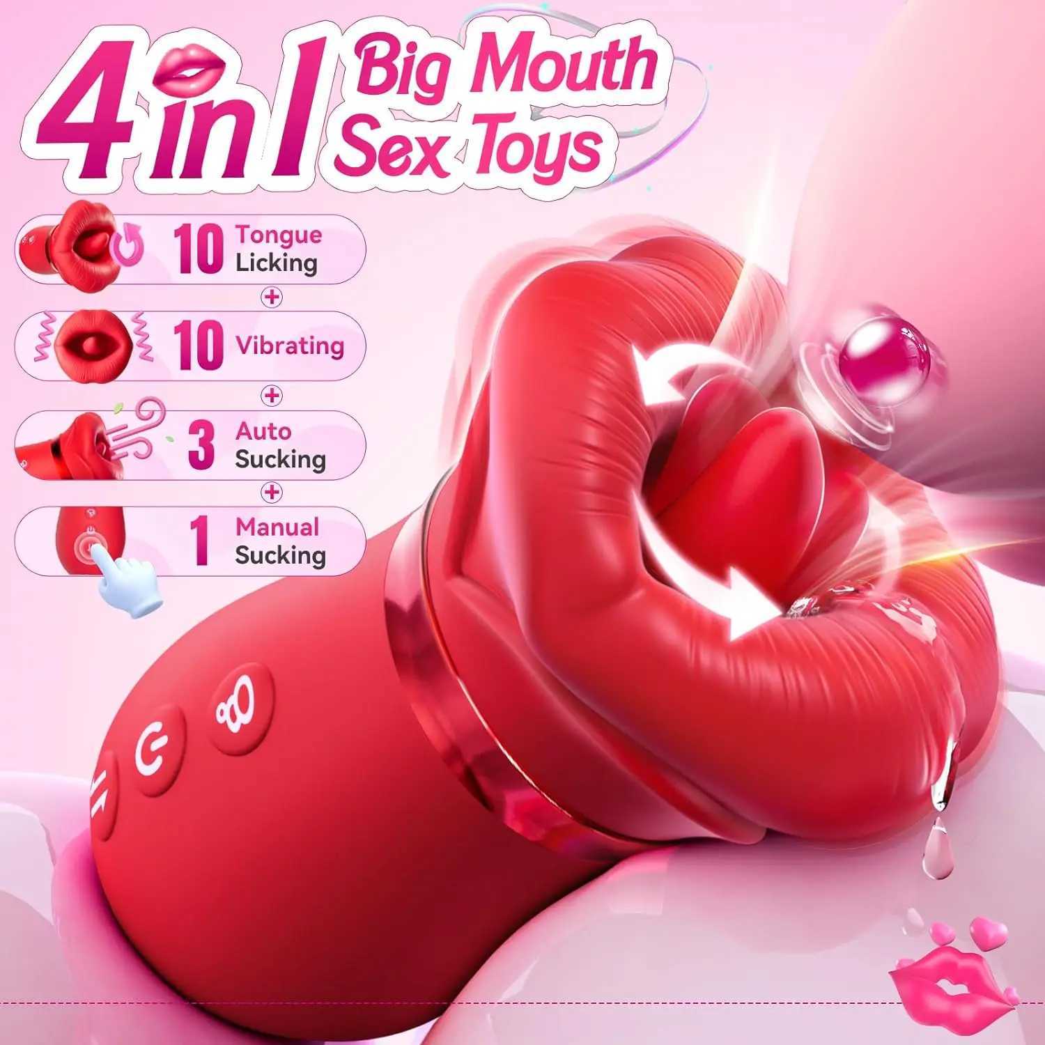 APP 4 In 1 Oral Suction Vibrator Rose Sex Toy Tongue Licking And Sucking Adult Toy Clitoris Nipple G spot Vibrator For Female W250618
