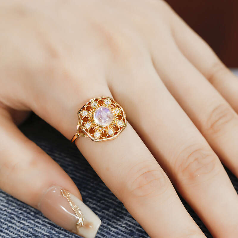 Lace Petal Sunflower High Imitation Natural Crystal Moonstone Same Style Necklace Light Luxury Ring