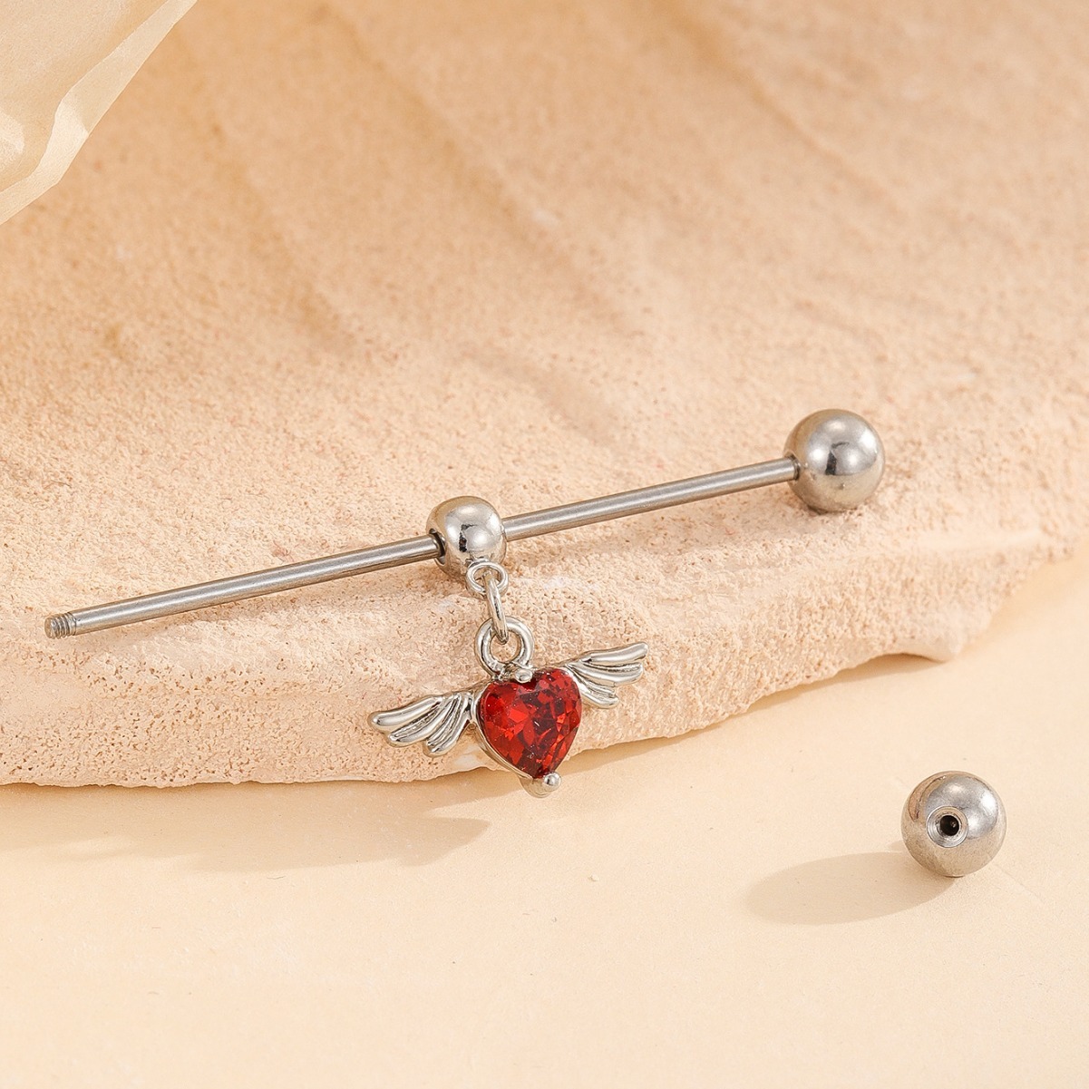 Trendy Hip-Hop Style Red Heart-Shaped Piercing Earrings Versatile Internet Celebrity Ear Bone Studs