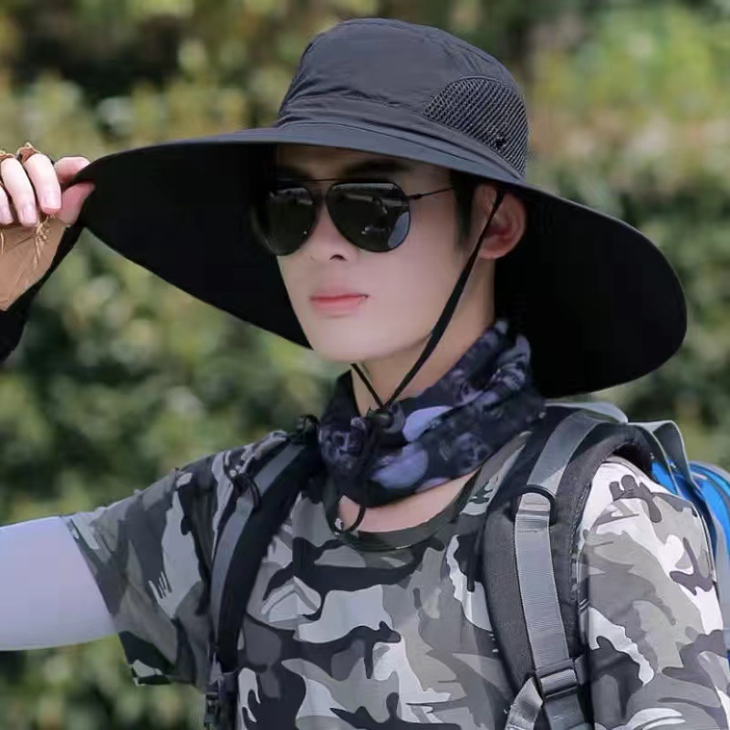 Summer 15CM Large Brim Sun Hat Men Women Breathable Fishing Caps Sun UV Protection Mesh Fisherman Hat Hiking Outdoor Beach Cap Wide Brim Hat UPF 50+ S