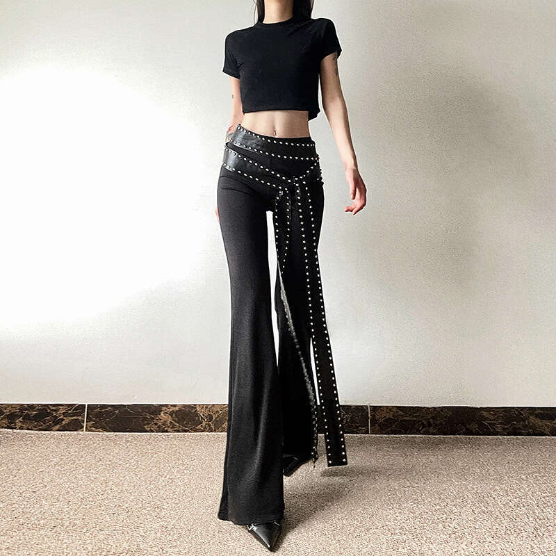 Summer New Women's Solid Color Slim High Waist Street Fashion Casual Straight Flared Pants B5