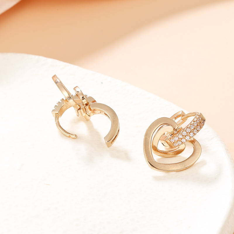 Gold-Plated High-End Double-Layer Heart Light Niche Design Inlaid Hollow Earrings