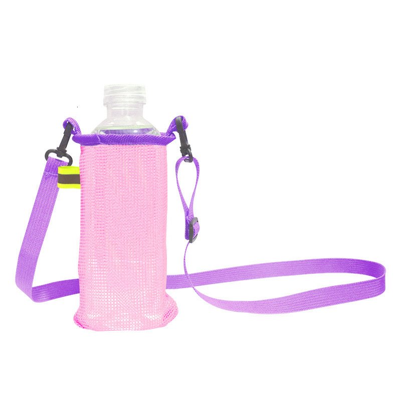 Outdoor Crossbody Water Bottle Pouch Mesh Shoulder Strap Travel Portable Drink Milk Tea Storage Bag