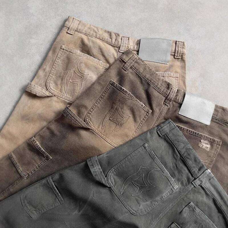 Wear Deeptown Y2k Vintage Washed Women Short Cargo Jeans Haruku Hole American Style Wide Leg Man Jorts Baggy Hip Hop Streetwear