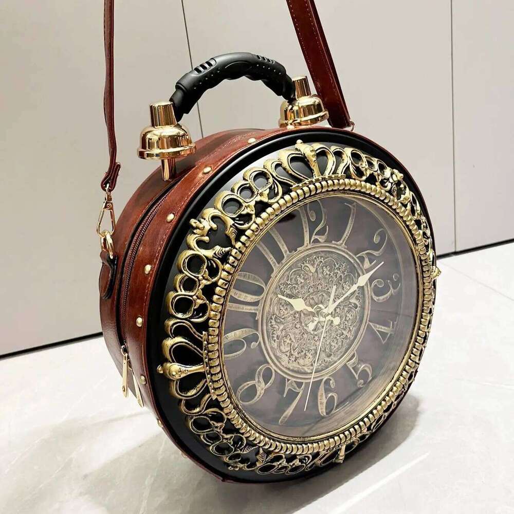 Designer Purses and Handbags Shoulder Bags clock-shaped funny Women's round pu leather Woman's bag