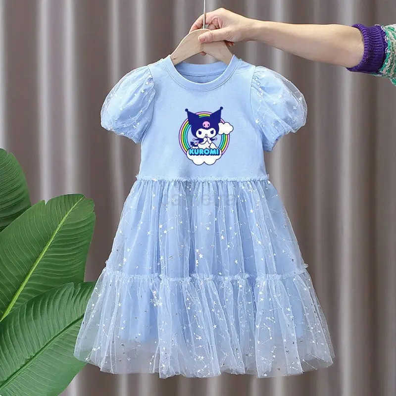 Sanrio Girls Dress Summer Dress Mesh Puffy Skirt New Kuromi Style Childrens Princess SkirtXJ250618
