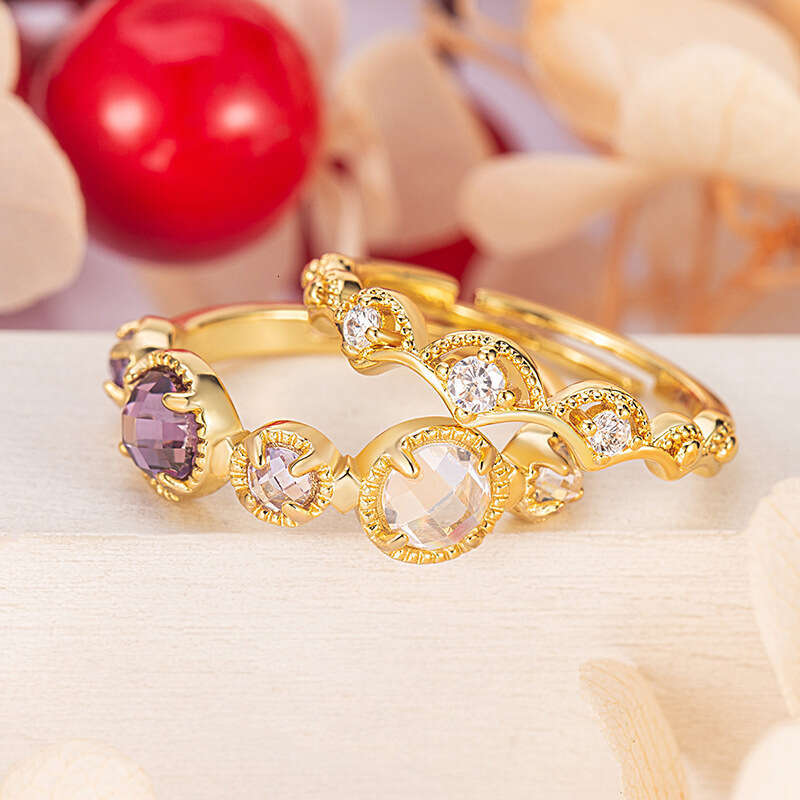 Thanos Style Energy Series Natural Topaz Moonstone Labradorite Amethyst Light Luxury Ring Simple