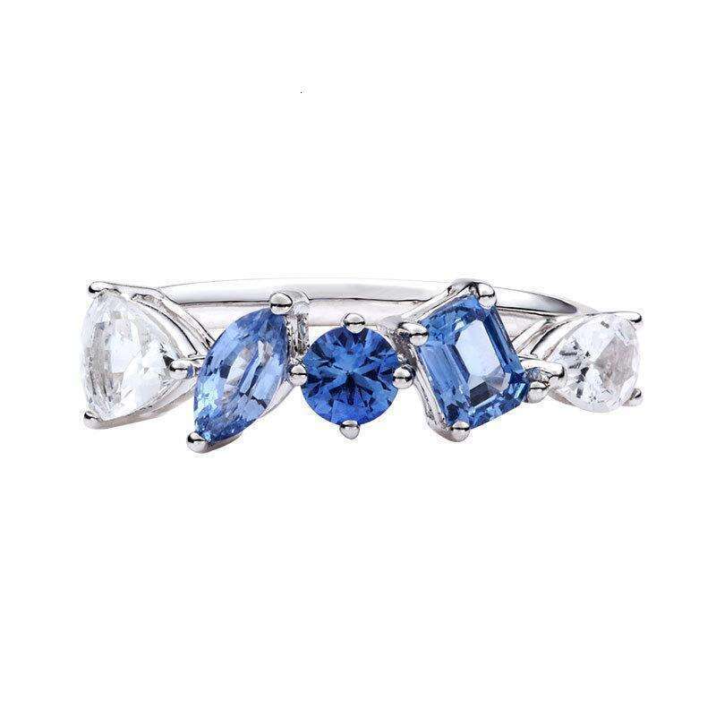 Blue Rainbow Ring for Women Ins Gold Plated Inlaid Colorful Zircon Fashion Light Luxury Small Niche