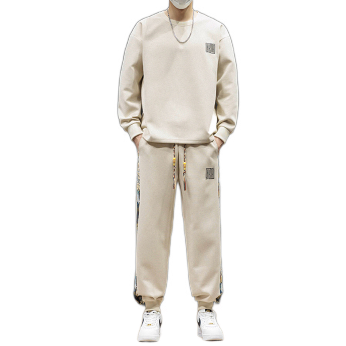 Spring-Autumn Trendy Men's Embroidered Crewneck Sweatshirt Plus Size Oversized Loose-Fit Sport Casual Top for Big Men