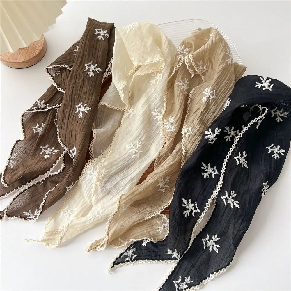 Fashion Pastoral Style Floral Lace Hair Scarf Sweet Triangle Cotton Linen Hair Band Headband Soft Wrap Bohemia Bandana Beach 250617