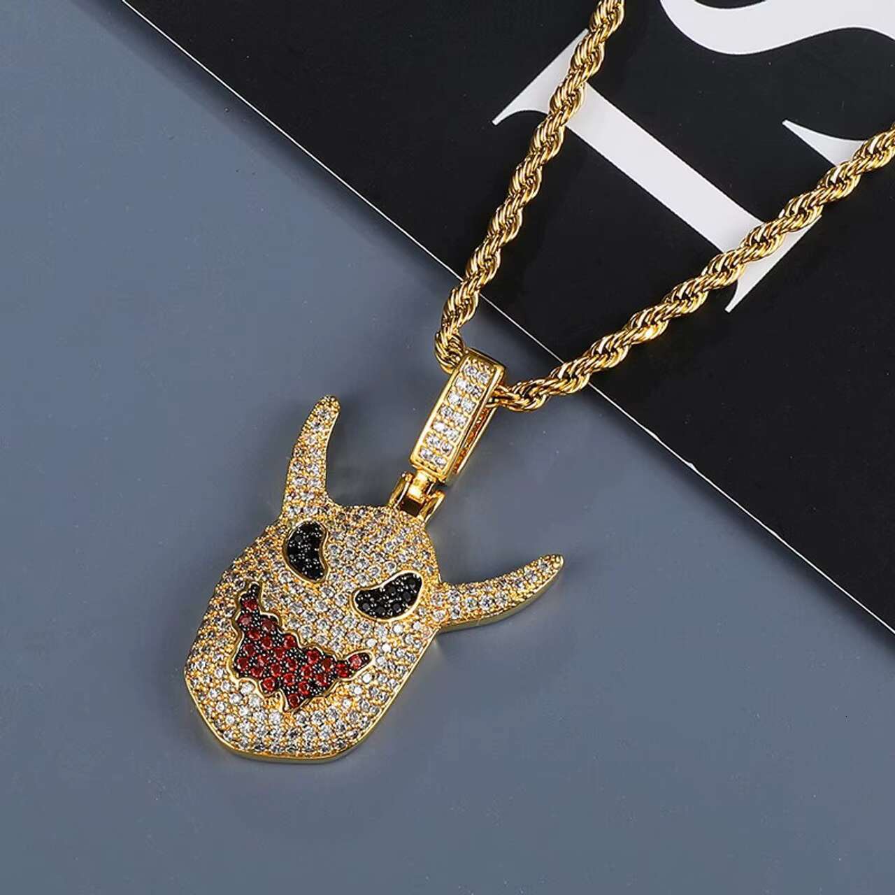 Luxury Mens 18K Gold .925 Silver Hip Hop Demon Devil Pendant Fancy Design Moissanite Necklaces