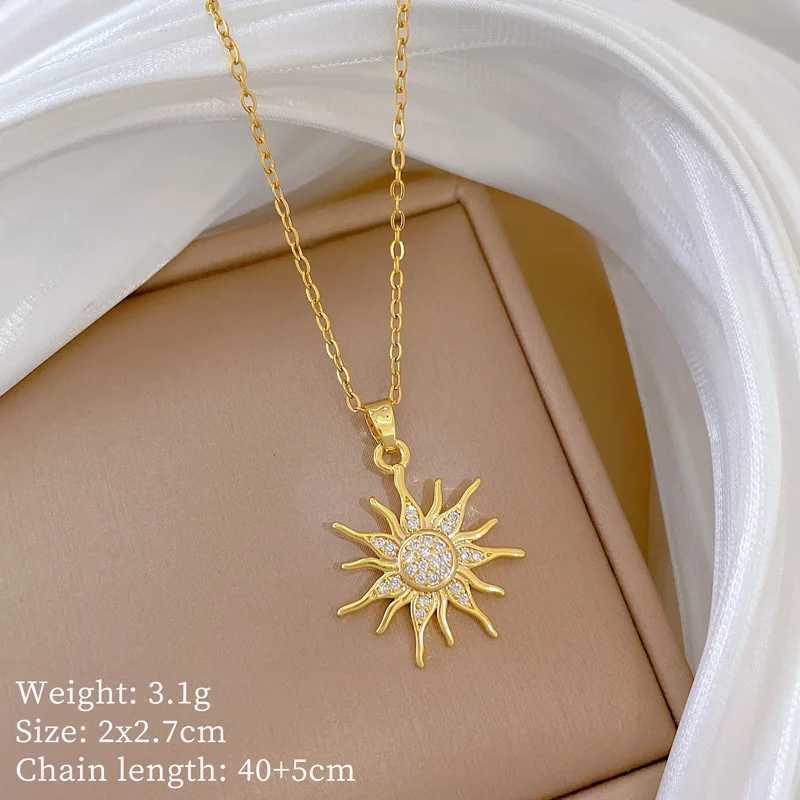 DIEYURO 316L Stainless Steel Golden Rhinestone Sun Pendant Necklace For Women New Trend Gorgeous Neck Chain Jewelry Holiday Gift W250618